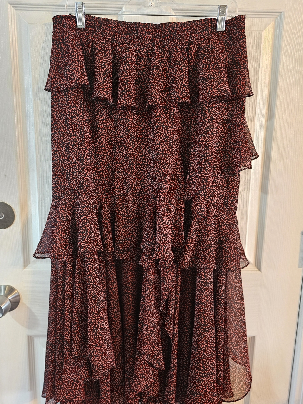 Misa Los Angeles Black and Rust Orange Tiered Ruffle Skirt